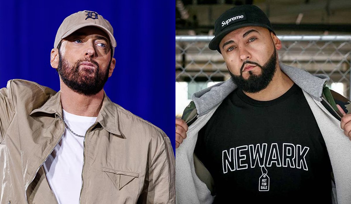 Eminem and Christian rapper Datin side-by-side in a featured image for a new interview about an alleged co-sign.