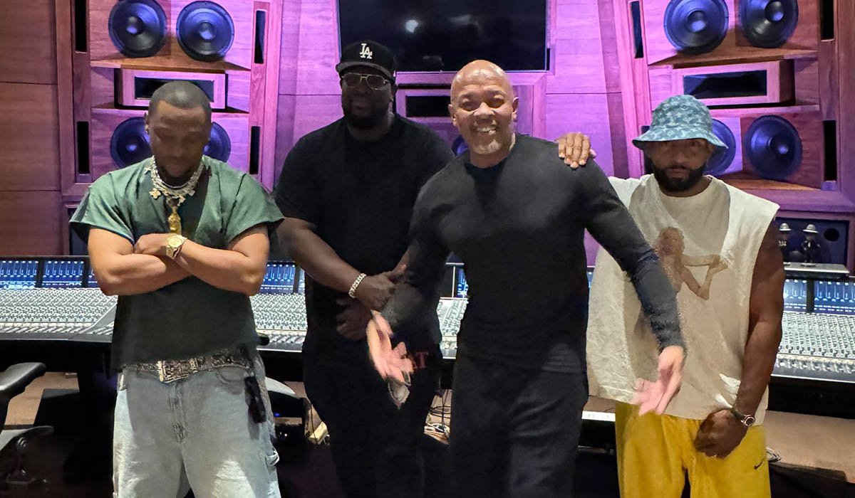 Dr. Dre, Hit-Boy and their affiliates in studio together in 2026.