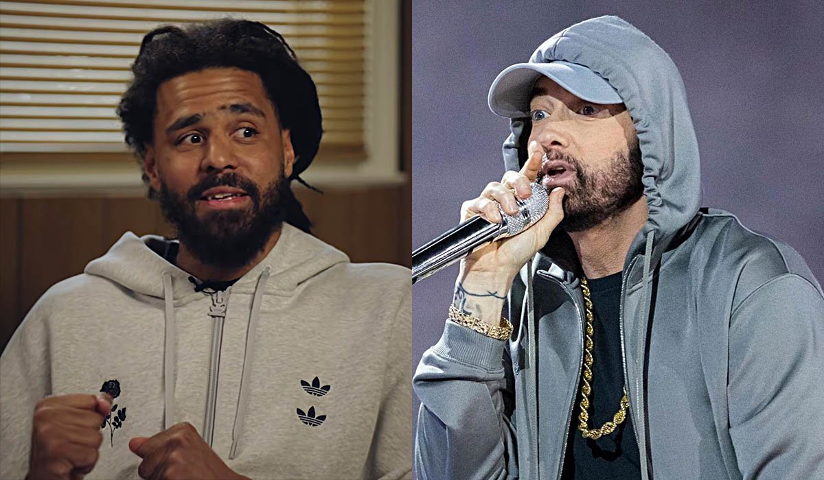 J. Cole and Eminem side-by-side comparison for The Fall-Off interview 2026